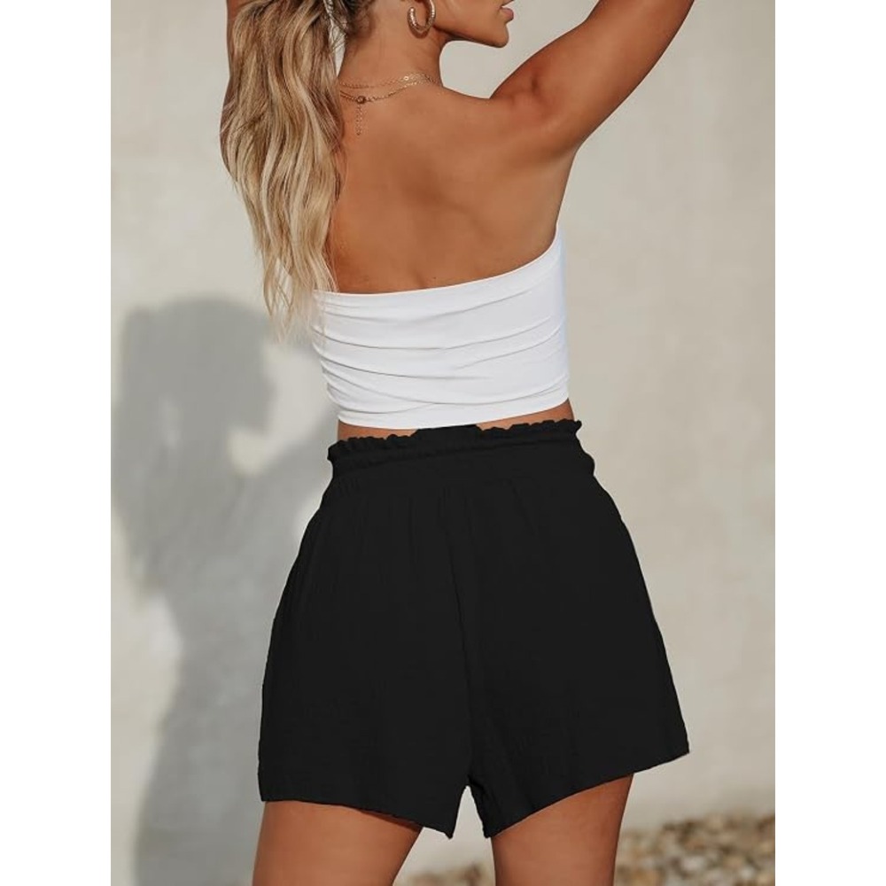 Cupshe NWT Womens Black High Waisted Elastic Waist Textured Relaxed Fit Shorts S